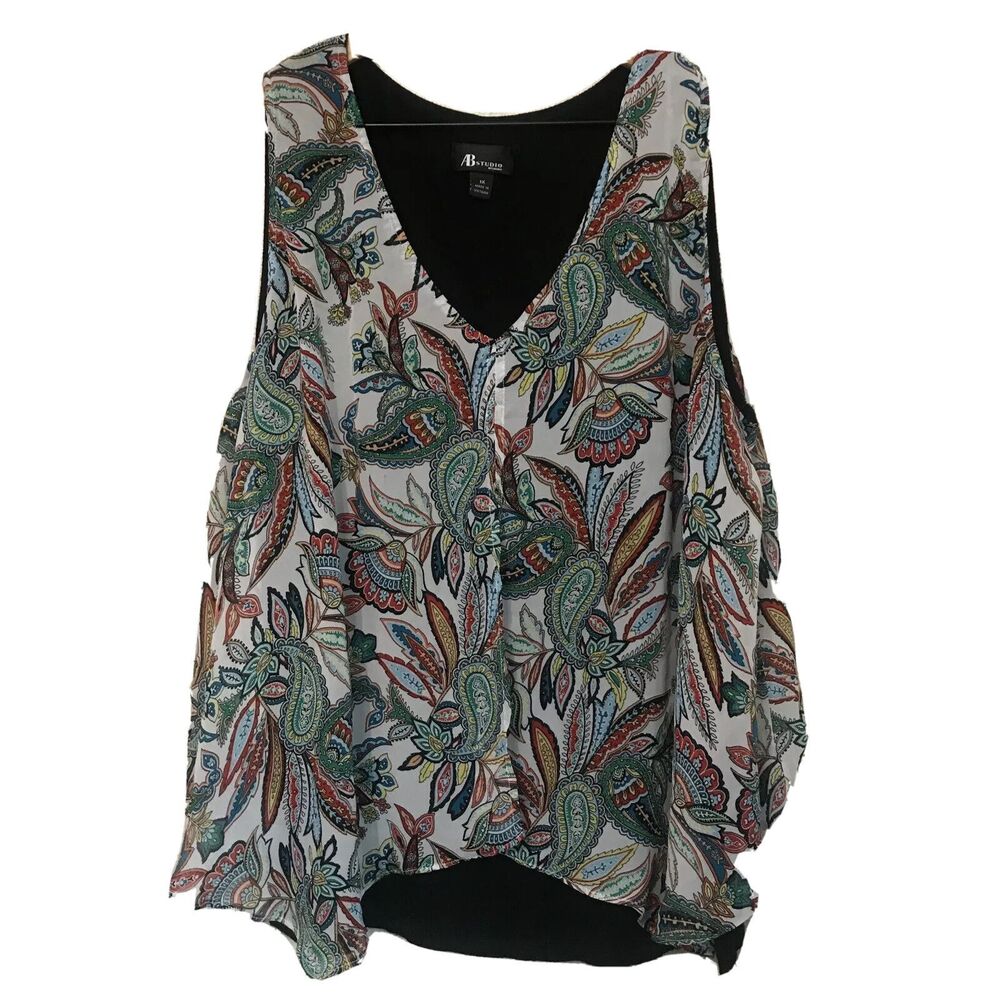 AB Studio  Top Women's Plus Size 1X Flower & Paisley Bohemian Chiffon Tank